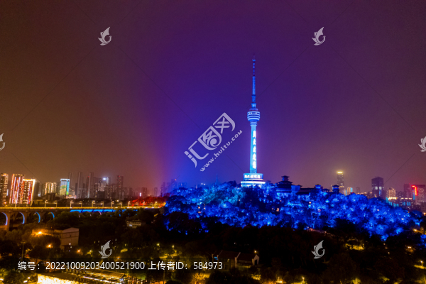 航拍武漢龜山電視塔夜景燈光秀