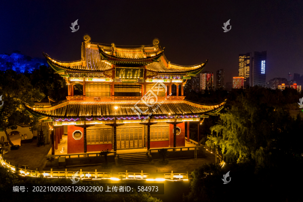 航拍武漢晴川閣景區(qū)夜景燈光秀
