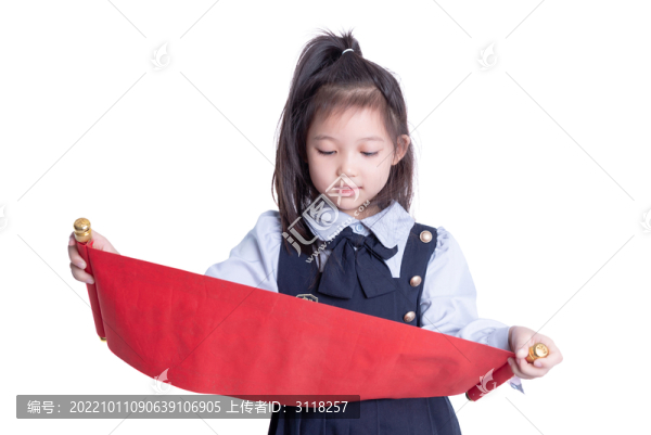 拿著對聯(lián)橫幅的學(xué)生裝女孩