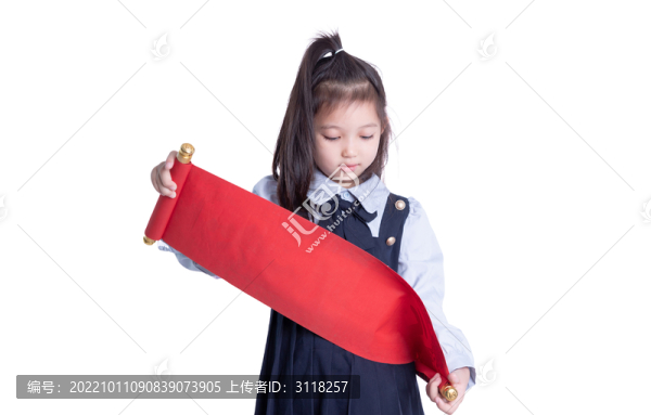 拿著對聯(lián)橫幅的學(xué)生裝女孩
