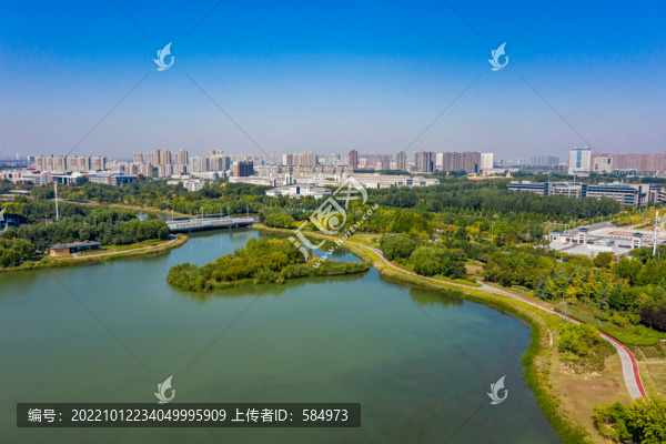 航拍鄭州龍子湖公園湖泊濕地
