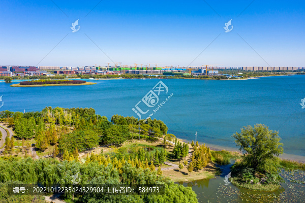 航拍河南鄭州北龍湖濕地公園