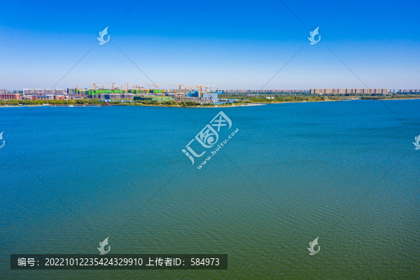 航拍河南鄭州北龍湖濕地公園