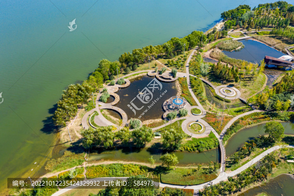 航拍河南鄭州北龍湖濕地公園