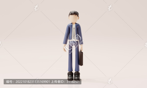 3d渲染卡通人物手提公文包
