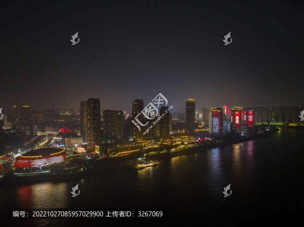 航拍安徽省蕪湖市夜景