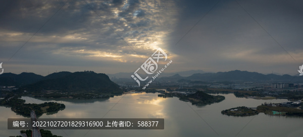 浙江省杭州市湘湖晨曦航拍