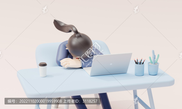 卡通女性趴在辦公桌上休息