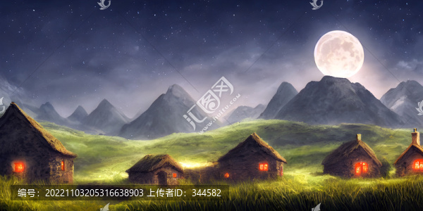 星空下的茅草屋
