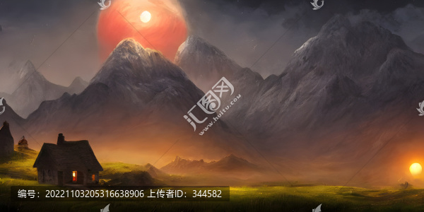 星空下的茅草屋