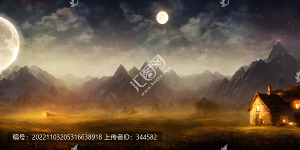 星空下的茅草屋