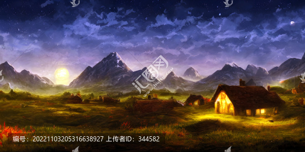 星空下的茅草屋