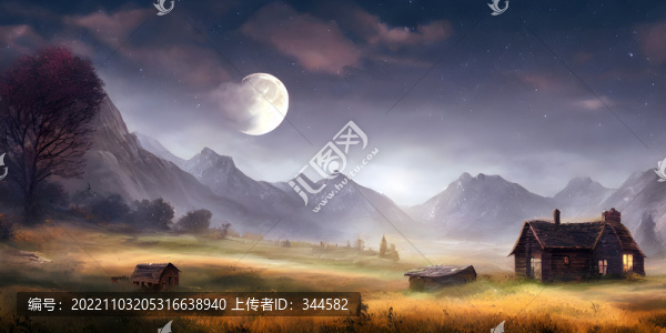 星空下的茅草屋