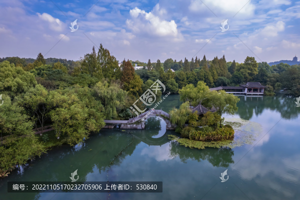 航拍杭州西湖中式園林