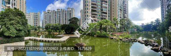 全景豪華園林小區(qū)人工湖