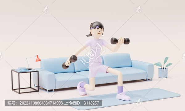 室內(nèi)沙發(fā)前舉重減肥鍛煉