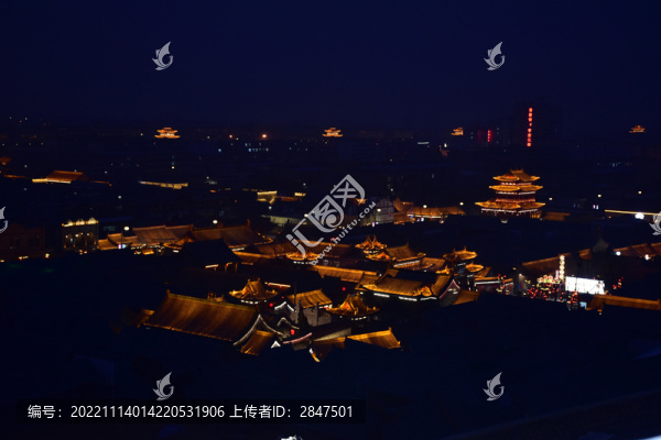 忻州古城古建筑俯瞰夜景