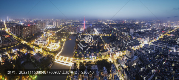 航拍江蘇泰州城市夜景全景