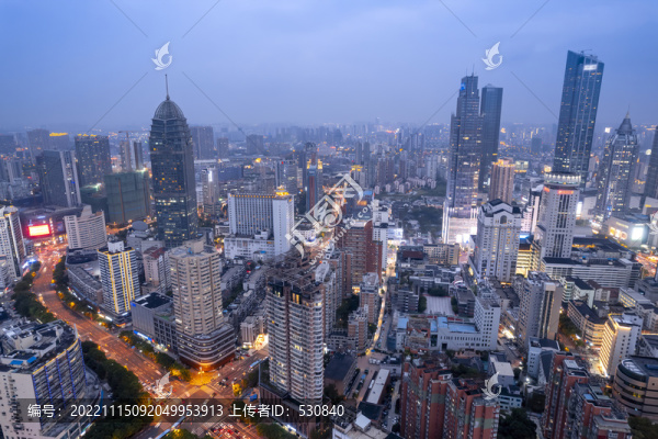 航拍江蘇無錫摩天大樓夜景