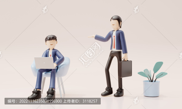 3d渲染商務(wù)辦公的卡通男女
