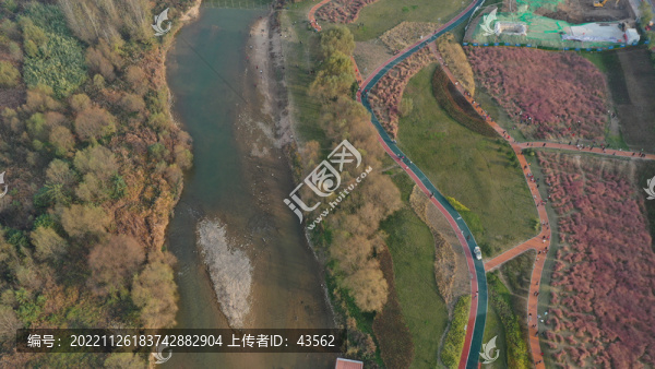 航拍灞河濕地公園秋景