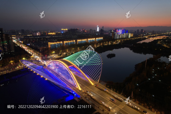 寧夏銀川鳳凰橋夜景城市地標(biāo)
