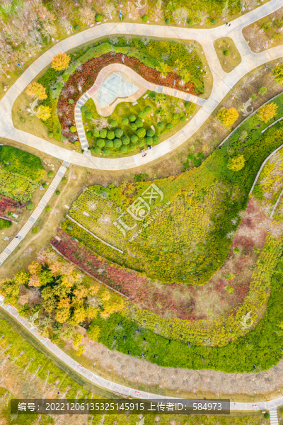 航拍鄭州市森林公園五彩斑斕