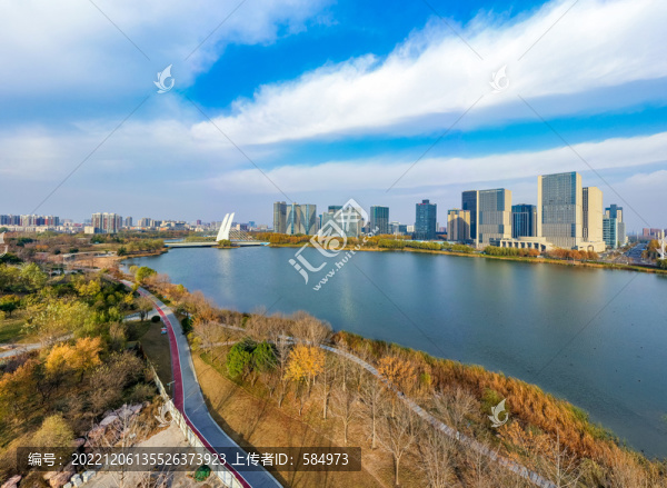航拍鄭州龍子湖公園湖泊濕地