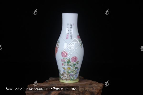 琺瑯彩花卉紋玉橄欖瓶背題詩詞