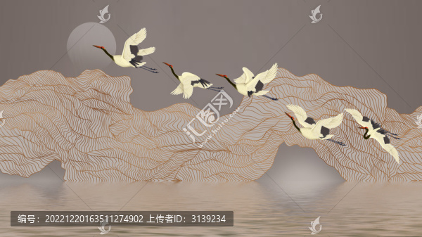 線條仙鶴背景墻