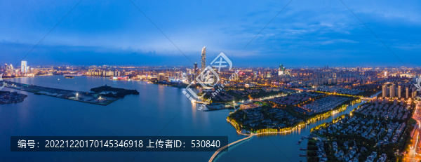 航拍蘇州金雞湖畔城市大畫幅