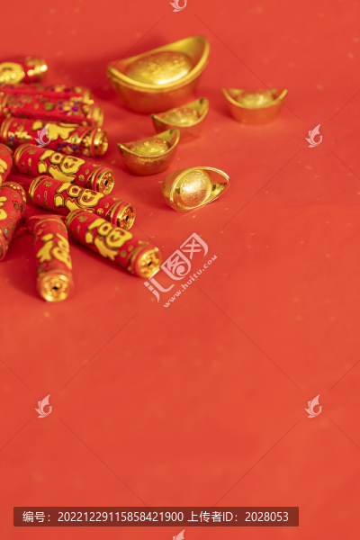 鞭炮金元寶創(chuàng)意紅色背景