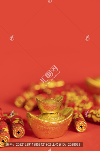 鞭炮金元寶創(chuàng)意紅色素材
