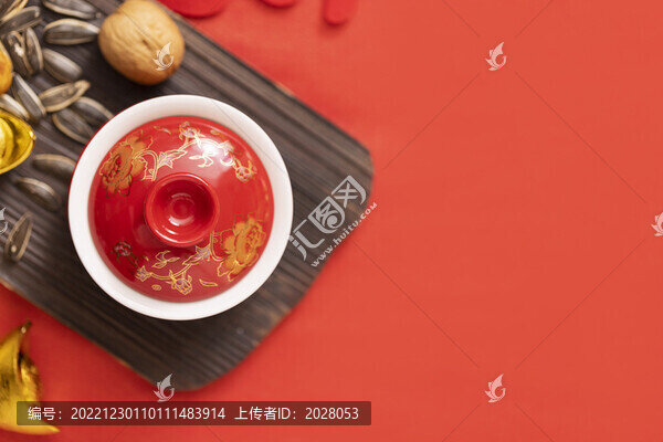 紅色茶碗新春紅色喜慶背景