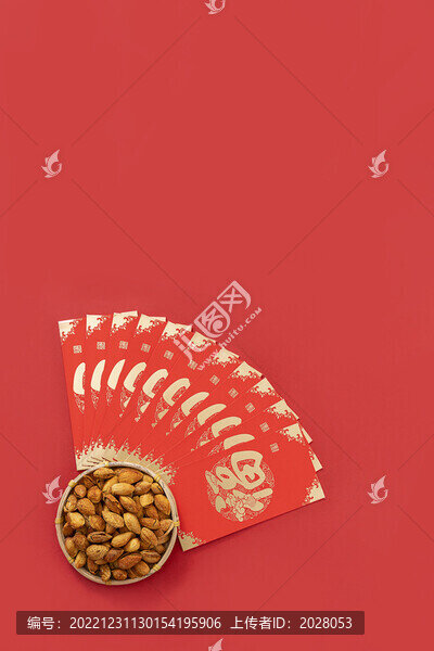 堅(jiān)果紅包創(chuàng)意新年紅色背景