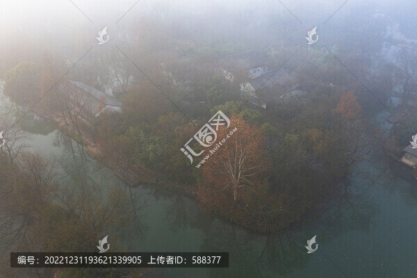 杭州市西溪濕地晨曦云霧航拍