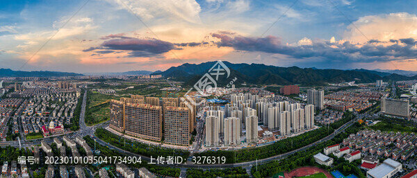 義烏江東城市建筑晚霞全景