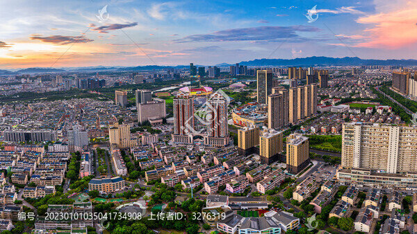 義烏城市夜景晚霞風(fēng)光鳥(niǎo)瞰