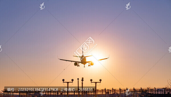 飛機(jī)在機(jī)場跑道前起飛降落