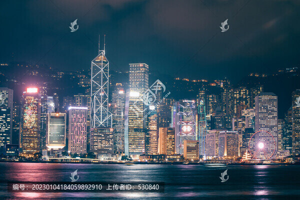 航拍中國(guó)香港房地產(chǎn)背景夜景