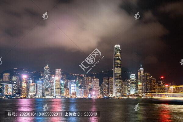 航拍中國香港都市天際線夜景