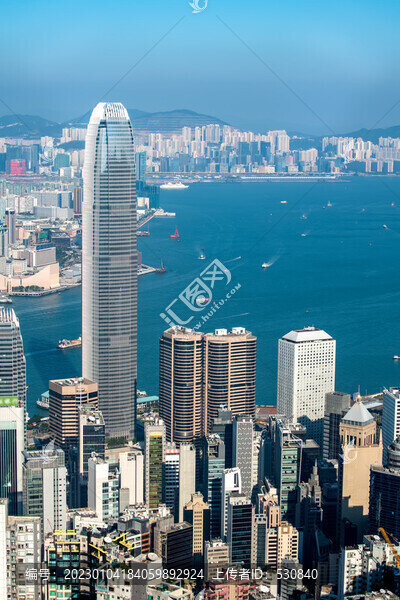 航拍中國香港海岸線摩天大樓