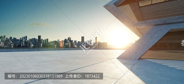 夕陽光芒市景建筑照片