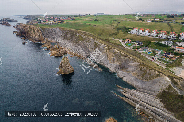 西班牙巴斯克復理石海岸航拍