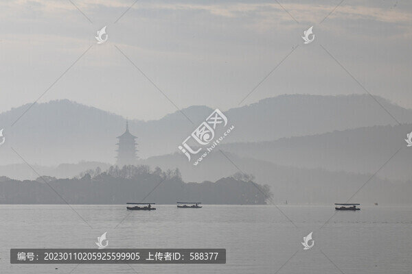 杭州西湖清晨雷峰塔山色風(fēng)光