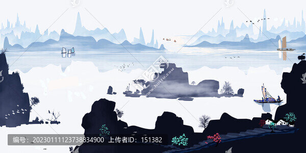 禪境水墨山水畫
