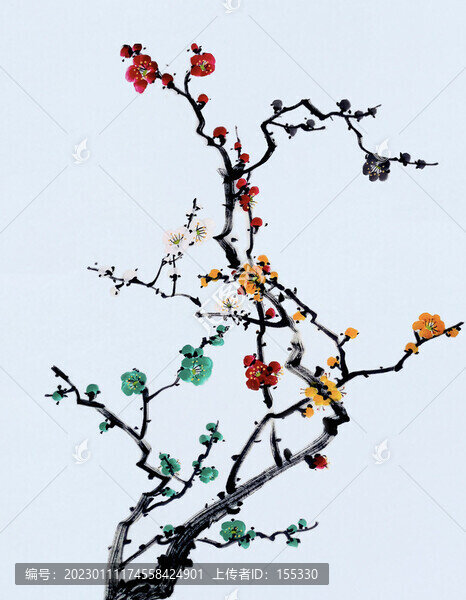 國畫梅花彩色梅花