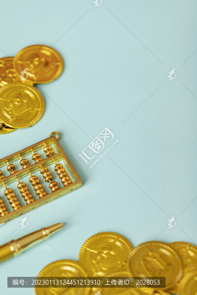 金算盤金鋼筆創(chuàng)意金融藍(lán)色背景