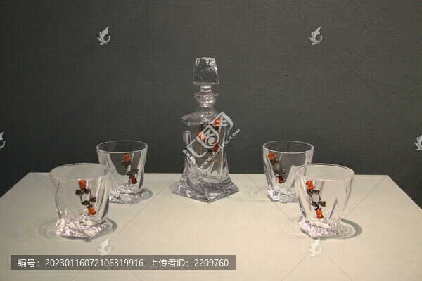鑲琥珀水晶玻璃酒具