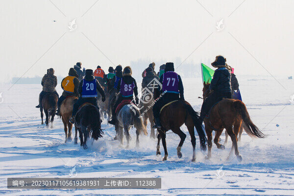 雪地賽馬競(jìng)技比賽駿馬奔騰